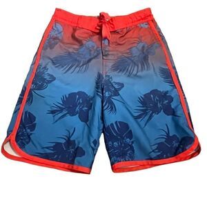 O'Rageous Red & Blue Hawaiian Print Board Shorts